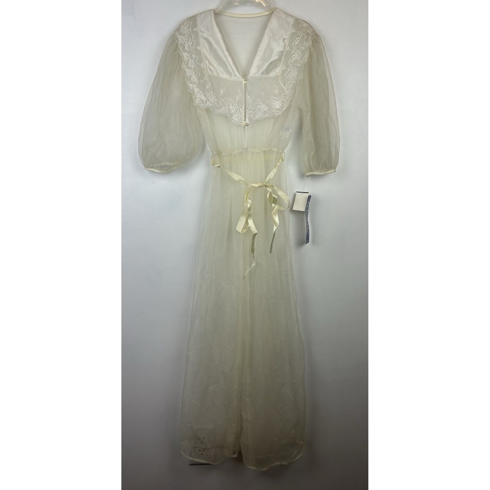 Vintage Sheer Robe M Long Chiffon Peignoir Gown Babydoll Lace Jacket Union New
